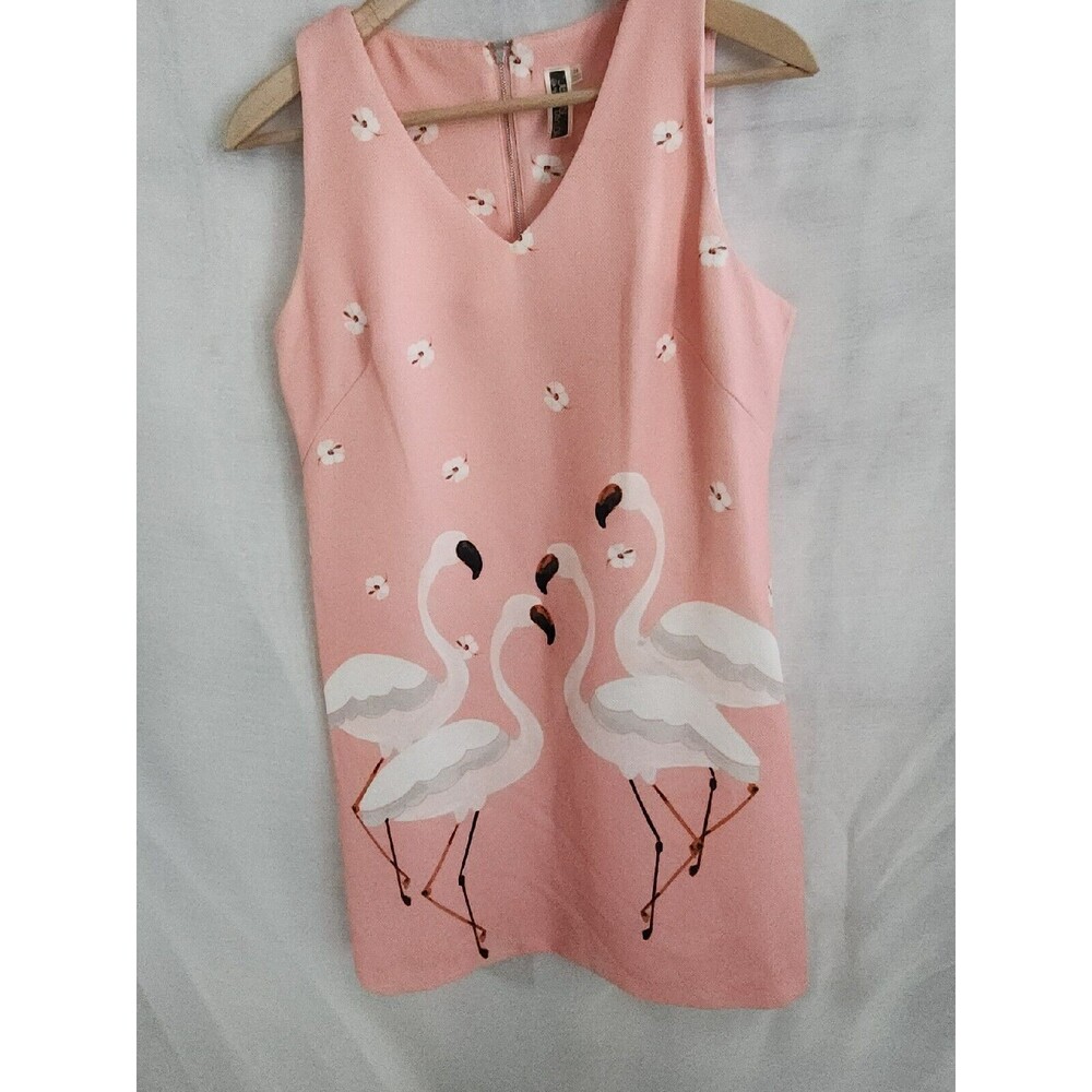 Julian Taylor Dress 14 Pink Floral Flamingo Sleeveless V Neck Back Zip